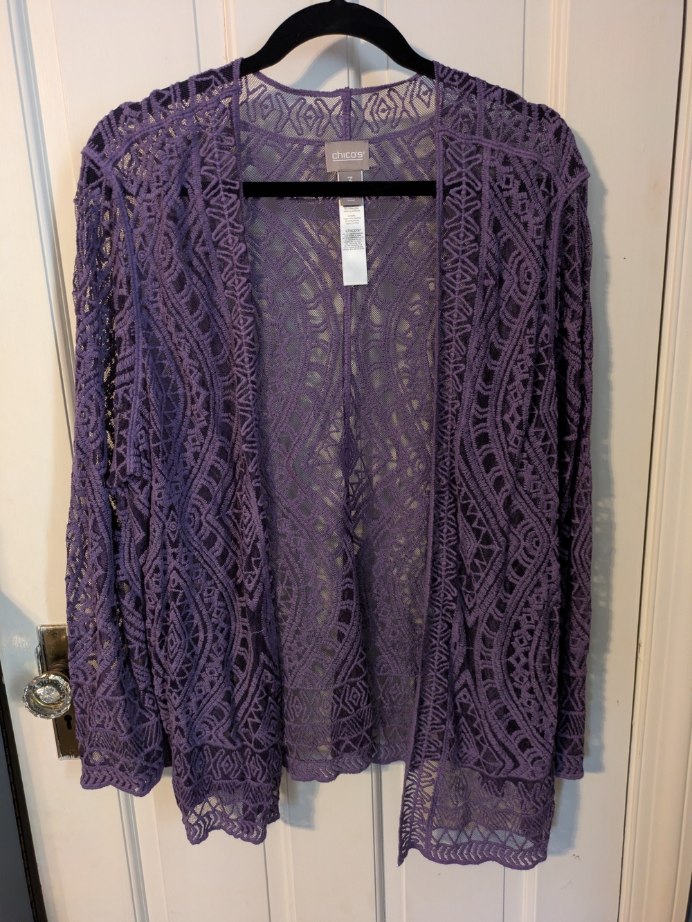 Chico's Lavender Purple Crochet Open-Front Cardigan